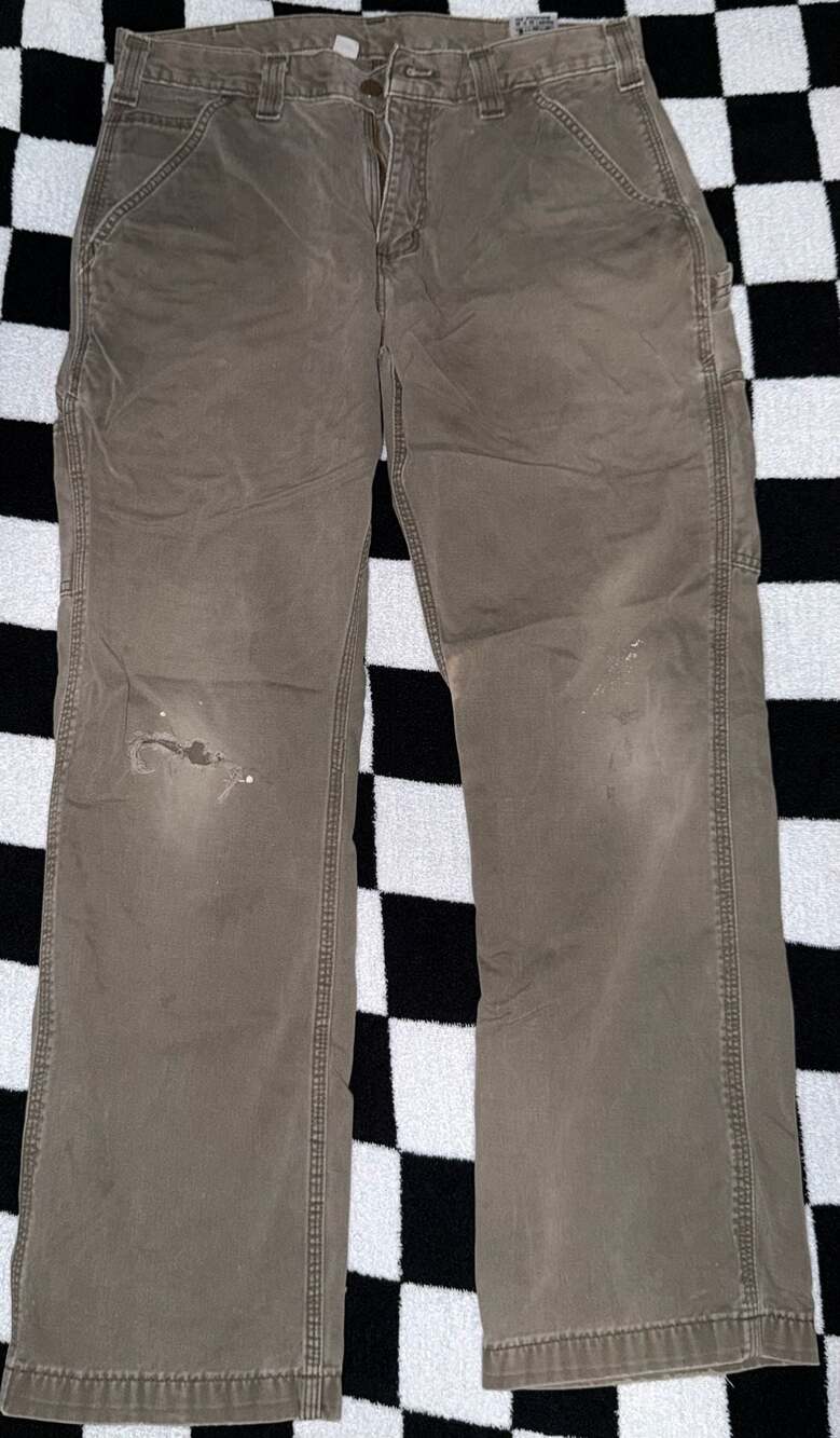 Carhartt B324 Relaxed Fit Washed Twill Dungaree Pants 33x30 Brown Distressed